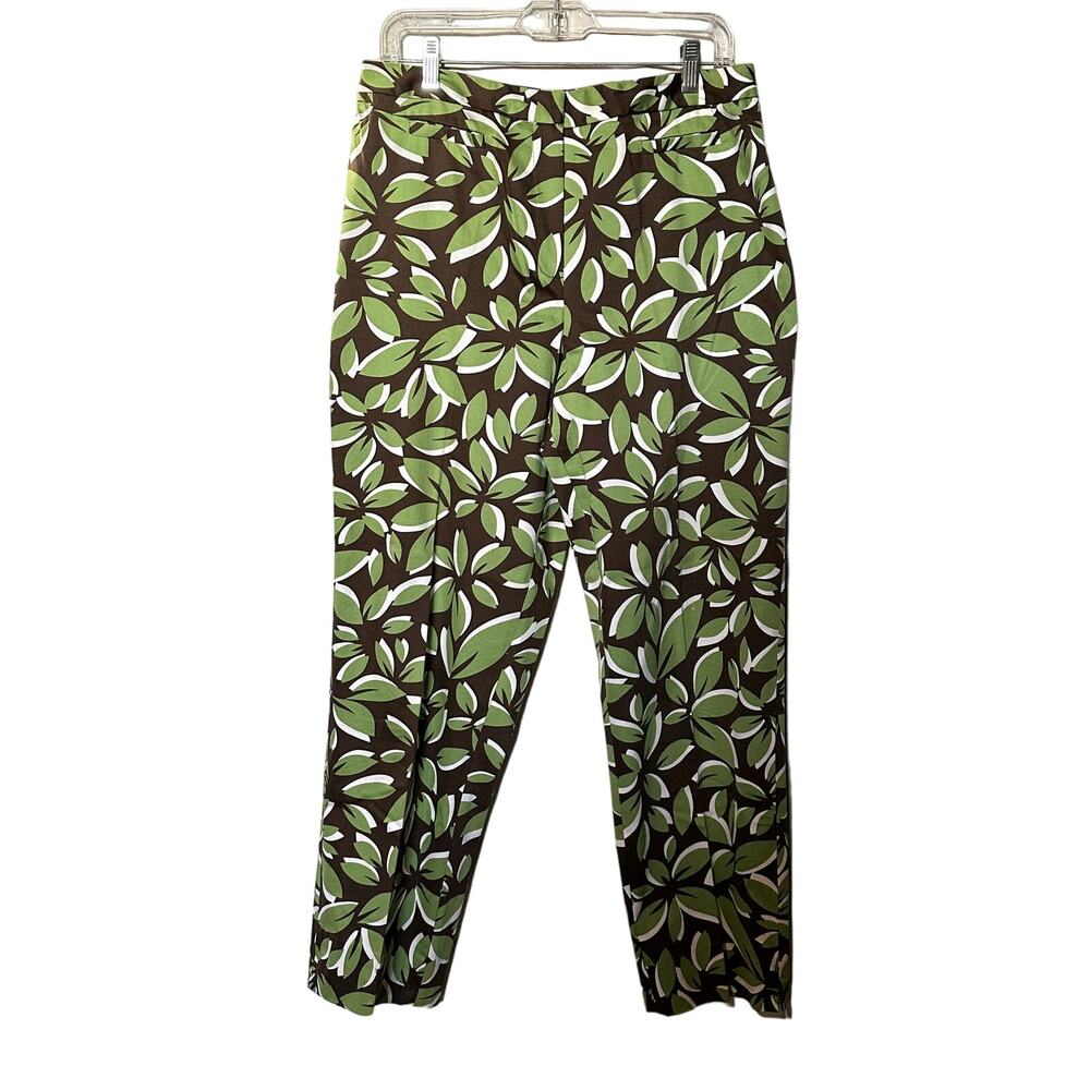 Talbots Stretch Green Leaf Tropical 70's Style Lime Trousers Capri Pants Size 12